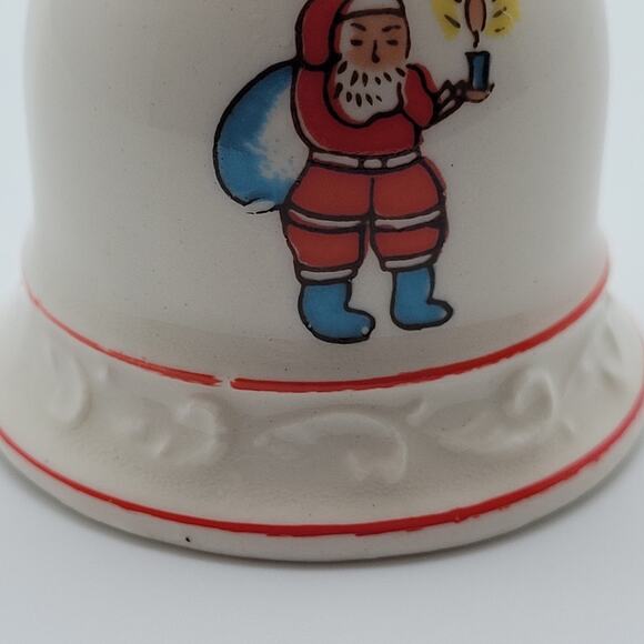 Vintage Christmas Santa Ceramic Bell Red Trim 3" Holiday Decor Classic - Picture 2 of 7